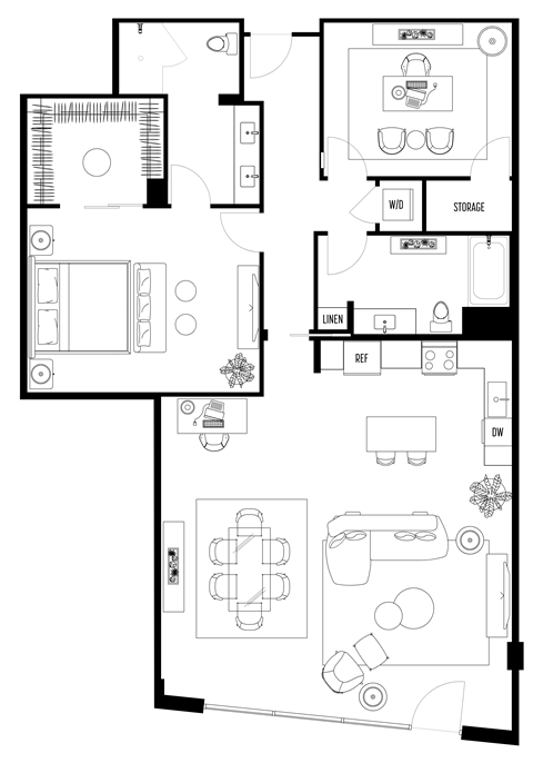 A floor plan of a house with labeled rooms such as WID, STORAGE, and LINE.